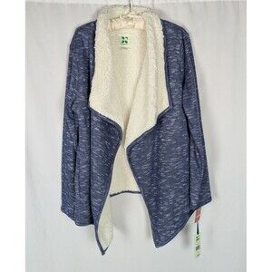 Green Tea Wrap Cardigan XL Women's Blue Heather Sherpa Long Sleeve Waterfall Hem